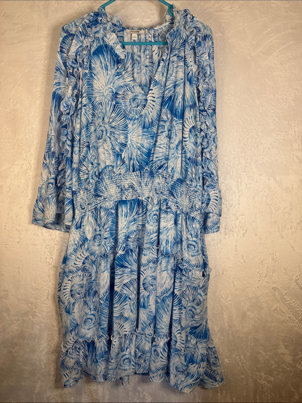 Chico's Blue and White Seashell Dress Size 3 or US 16